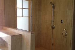 Steam Shower with pivot hinges on fixed transom