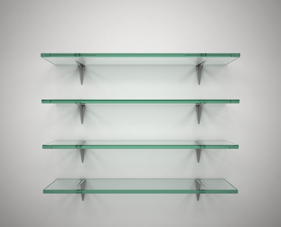 A glass shelf for elegant storage and display solutions.