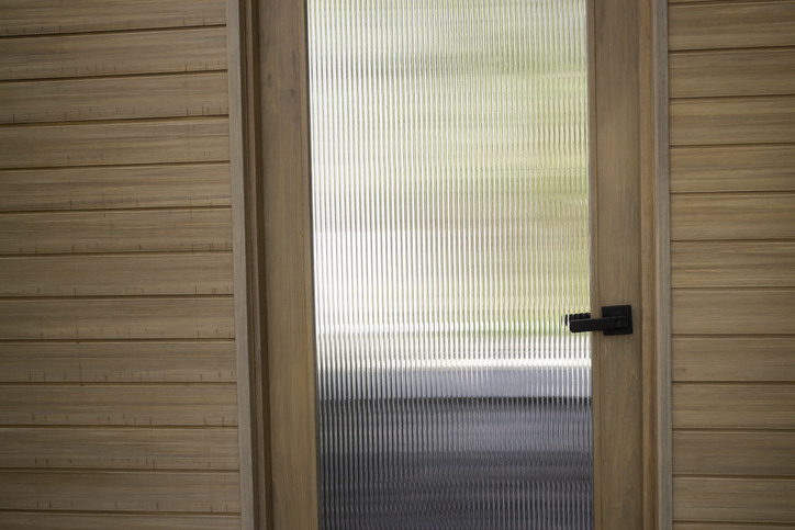 Decorative glass film Calgary for residential glass doors, adding privacy and style to homes.